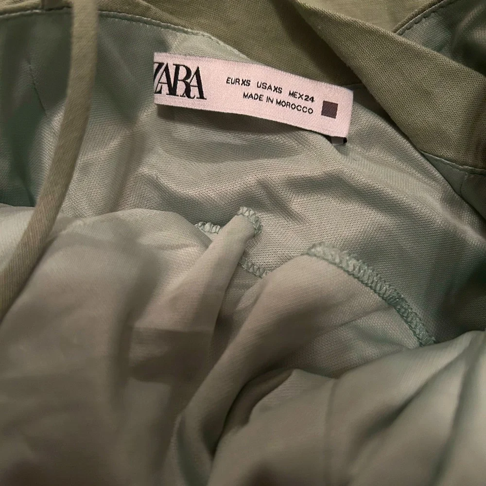 Zara Ruched Linen Blend Midi Dress Sea Green Size XS - Picture 10 of 11